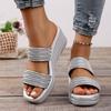 Women's Metallic Woven Double Strap Wedge Heel Slide Sandals Non-Slip Platform Sandals for Summer Beach Casual Daily Wear