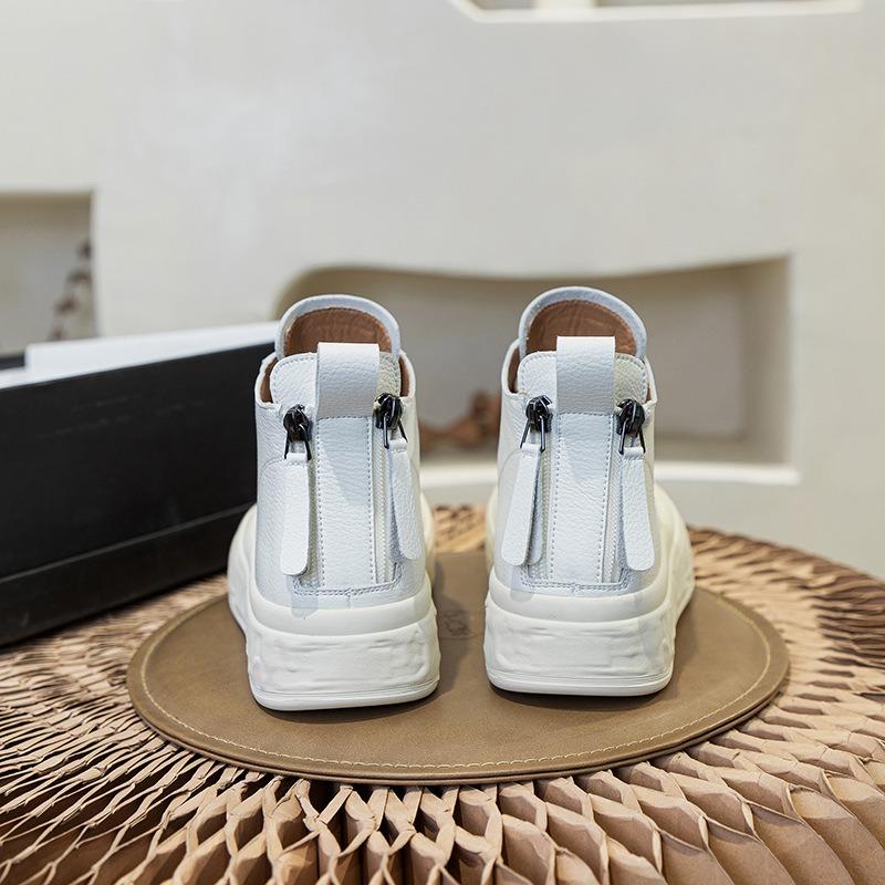 Высокие повседневные белые туфли женские кожаные после осени с двойной молнией большого — фото 4