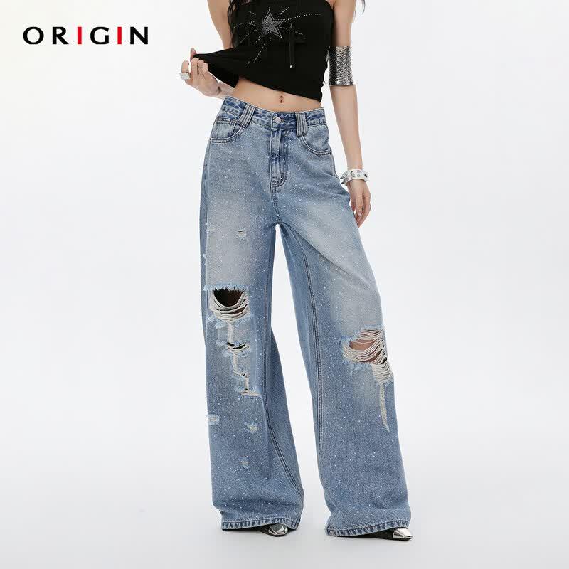Джинсы ORIGIN женские с высокой талией, блестящие, потертые, прямые 2XL