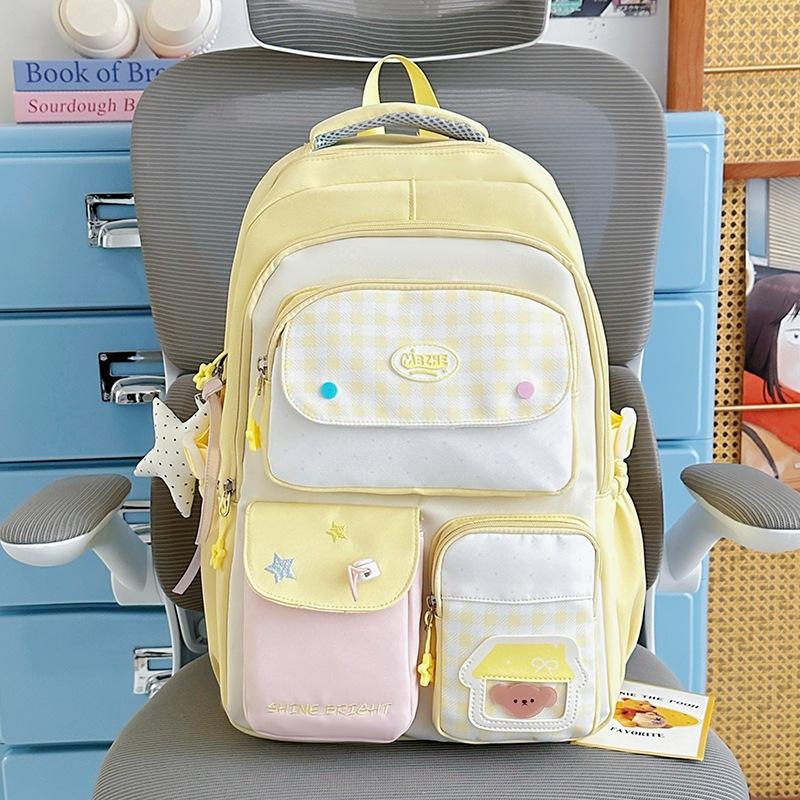 Schoolbag New Japanese Ins Wind Cute Dopamine Contrasting Color College Wind Middle School Student Schoolbag Women's Multi-compartment Backpack