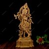 100% Pure Brass Lord Krishna Idol, God Of Love Playing Flute, Gold, Size - Large