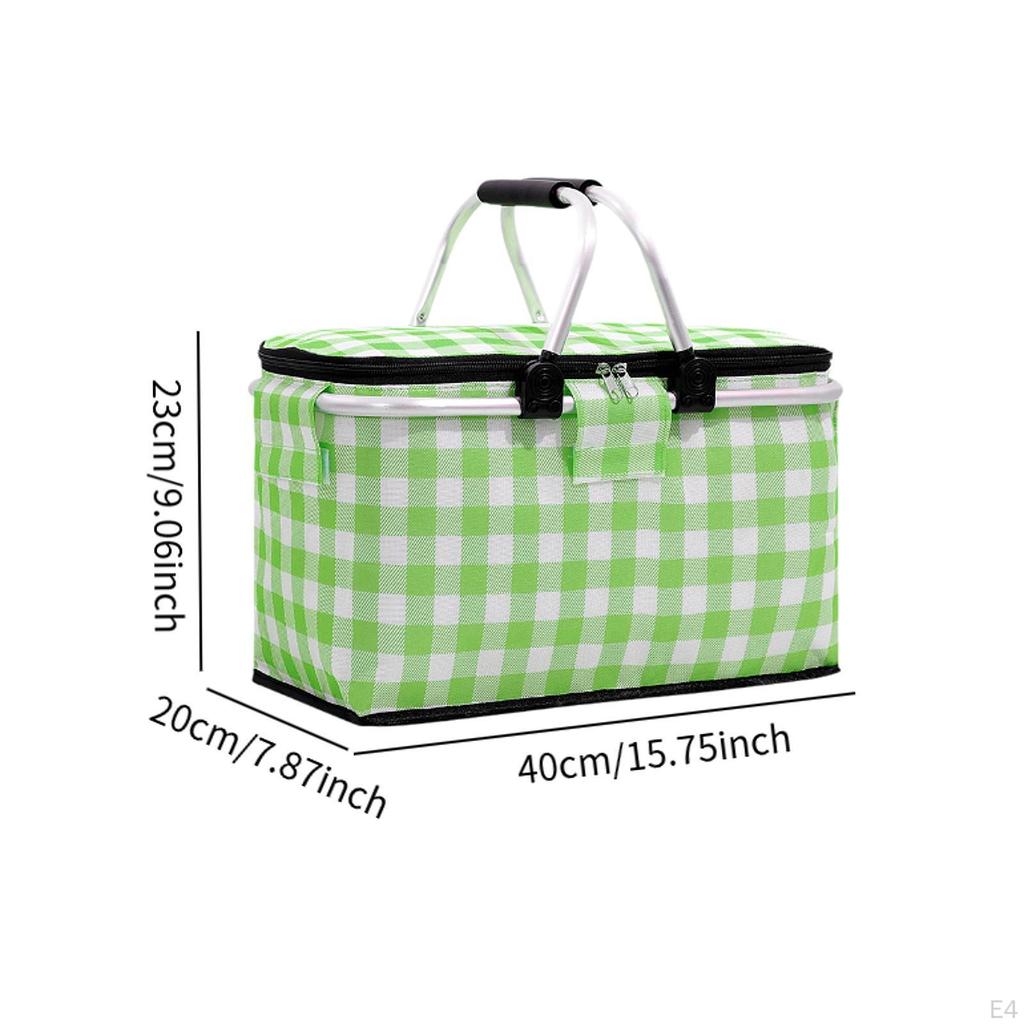 Picnic Basket Sturdy Zipper Foldable Insulated Bag for Barbecue Outdoor Home Yellow