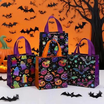 4-Piece Cartoon Printed Halloween Candy Packaging Bags For Holiday Party Party Gift Shopping Bags Handheld Non-woven Bags