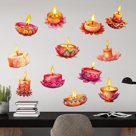 12 Pcs Diwali Festival Sticker Lotus Tealight Candle Holder Sticker Artificial Lotus Flower Labels for Traditional Decor Diwali Puja Party Supplies