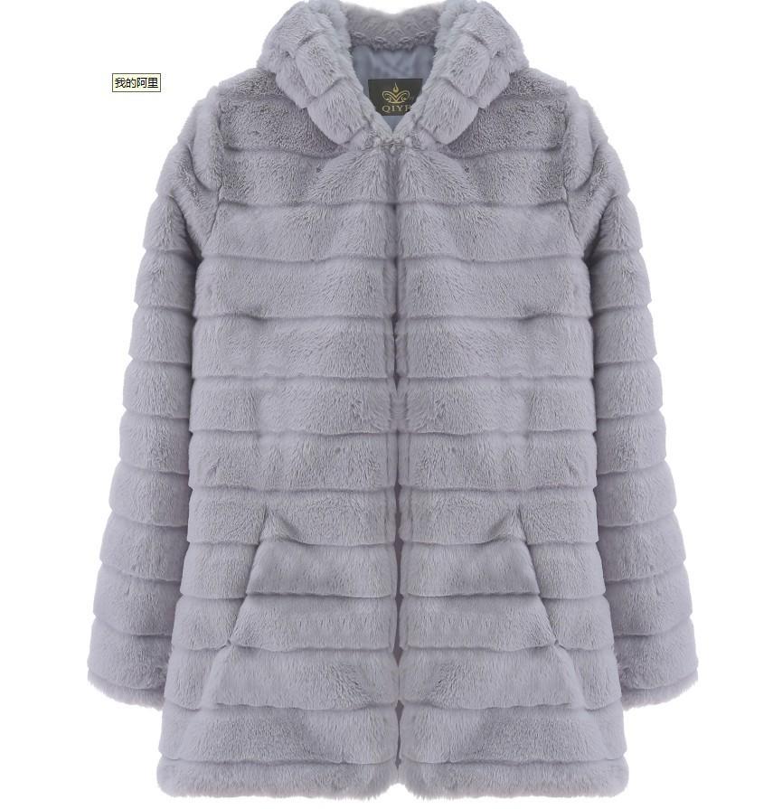 New fur autumn and winter imitation fur imitation mink medium and long hooded fur jacket women's coat