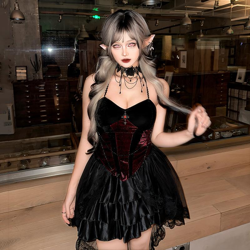 Halloween costume babes dark goth sexy nightclub pure lust skinny vampire skirt black