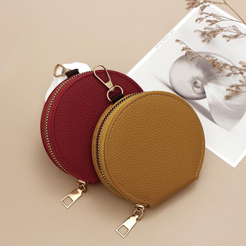 1PC PU Leather Mini Coin Purse Fashion with Chain Multifunctional Zipper Key Holder Bag Round Wallet