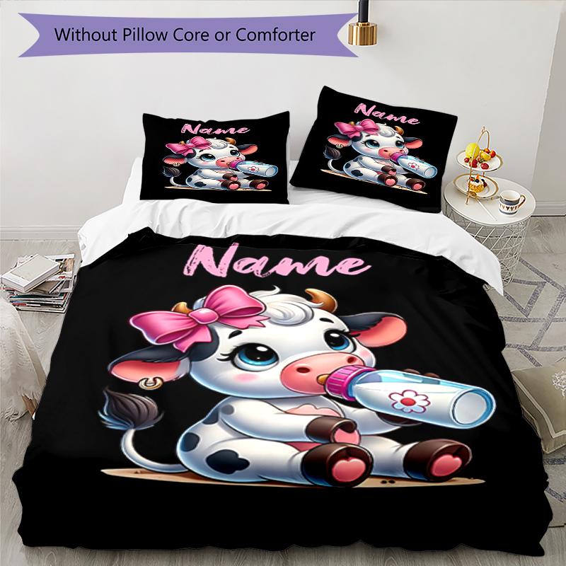 3pcs Custom Name Cow Bedding Set Duvet Cover Closure Includes 1 Duvet Cover & 2 Pillowcases, Soft and Comfortable for All Seasons.