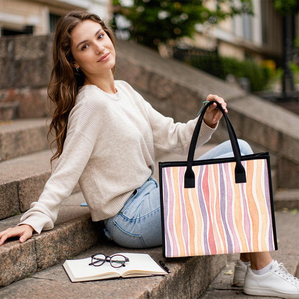 Wavy Striped Large Tote Bag Stylish Casual Shoulder Bag Daily Use Handbag