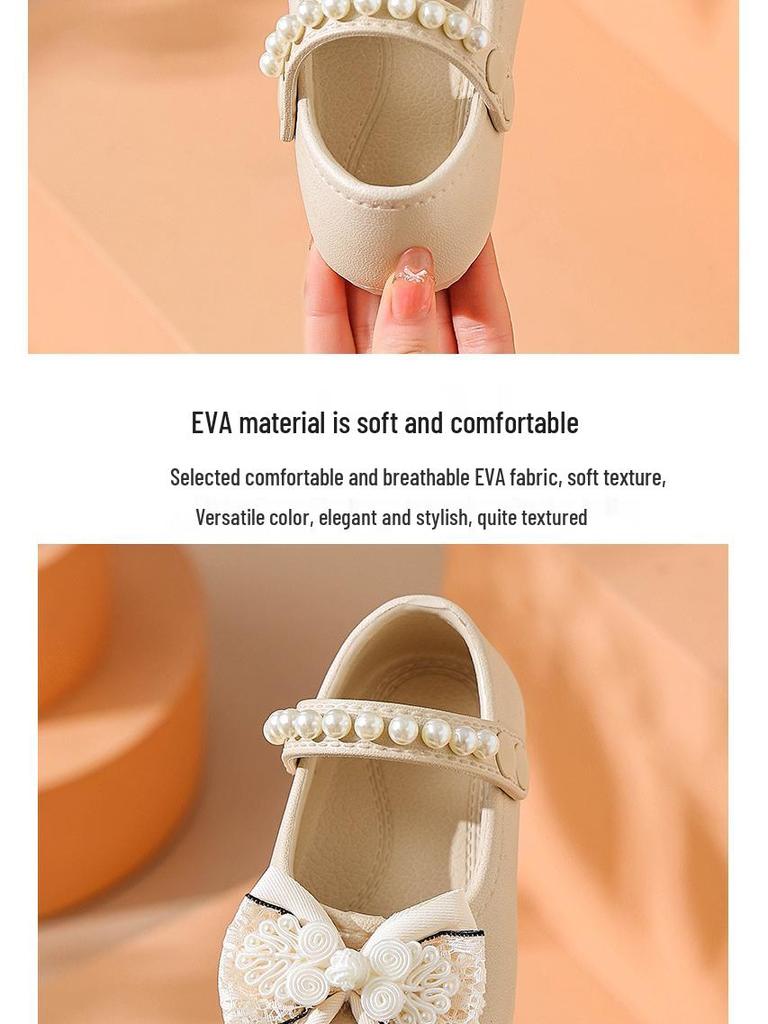 EVA Girls Princess Bow Loafers - Chinese Style, Soft Sole, Non-slip Shoes for Spring/Autumn