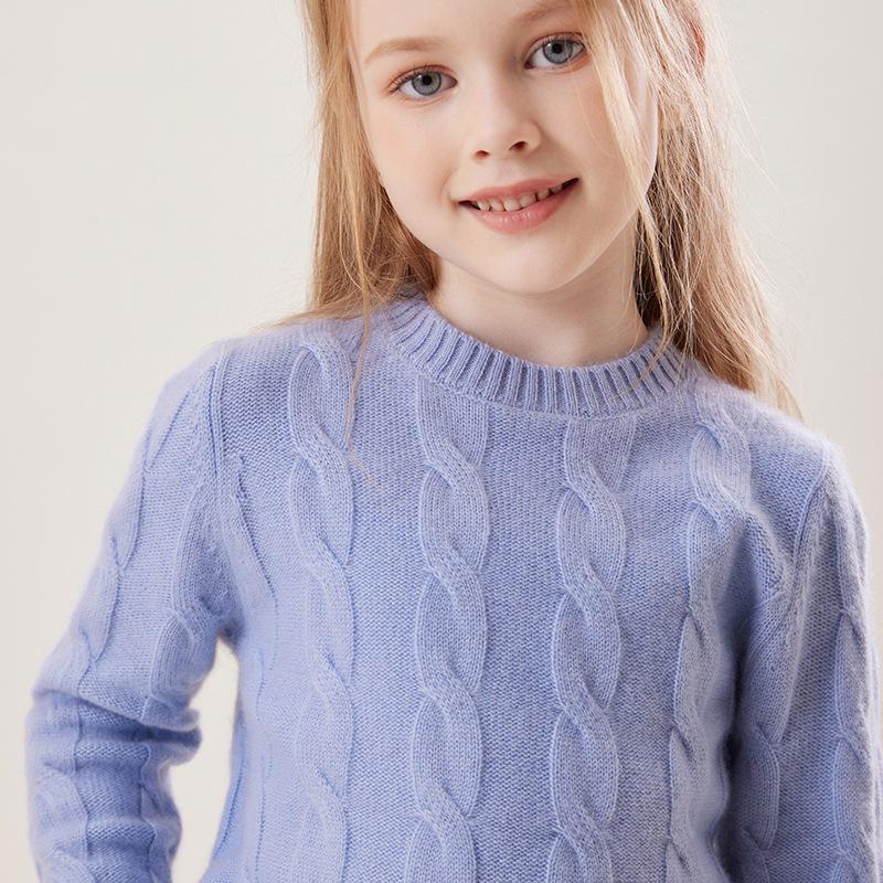 New Year Double-Strand Cable Knit Cashmere Sweater for Boys & Girls, Winter Thick Base Layer. 160 cm