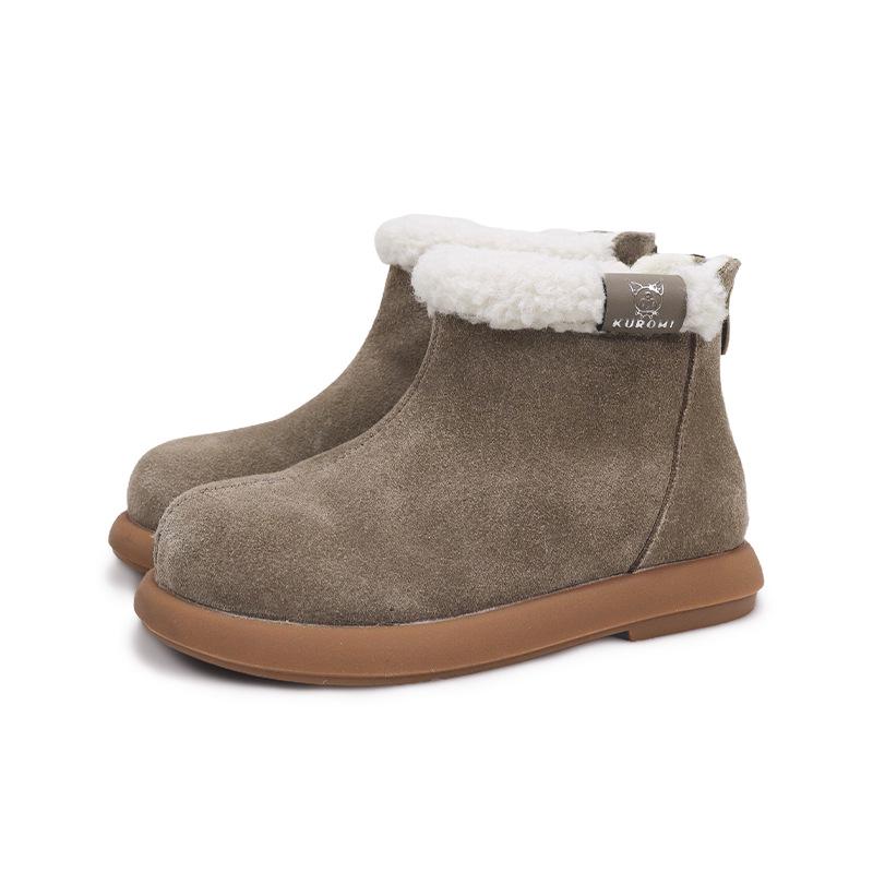 Girls Plush Martin Boots 2025: Winter Cotton Snow Boots for Kids 35 хаки