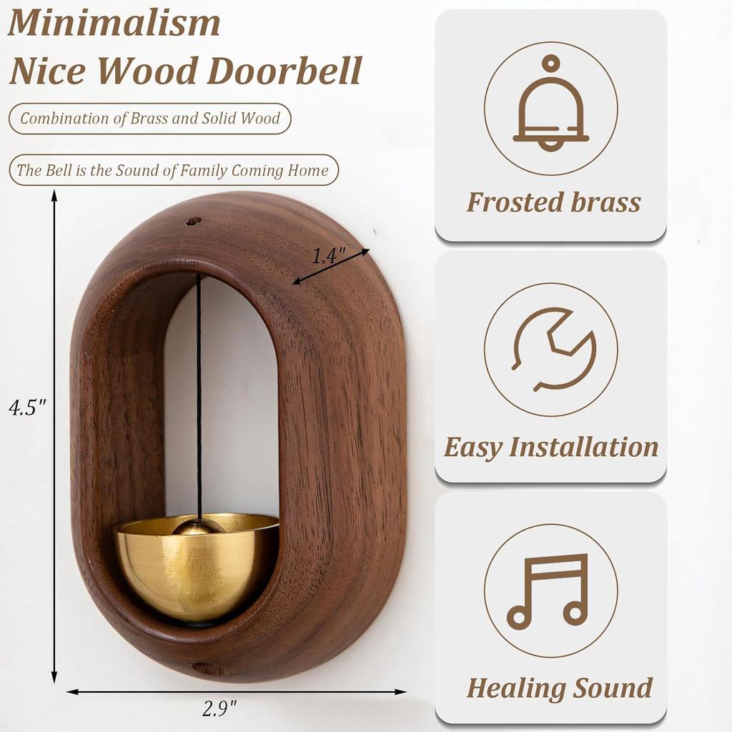 1pc Magnetic Brass Doorbell Reminder Wooden Wind Chimes Self-adhesive Shopkeepers Bell for Door Home Decorations