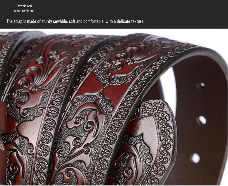 Personalized Men's Leather Belt for Jeans – Customized Carving Cowhide Belt Fashion Accessory