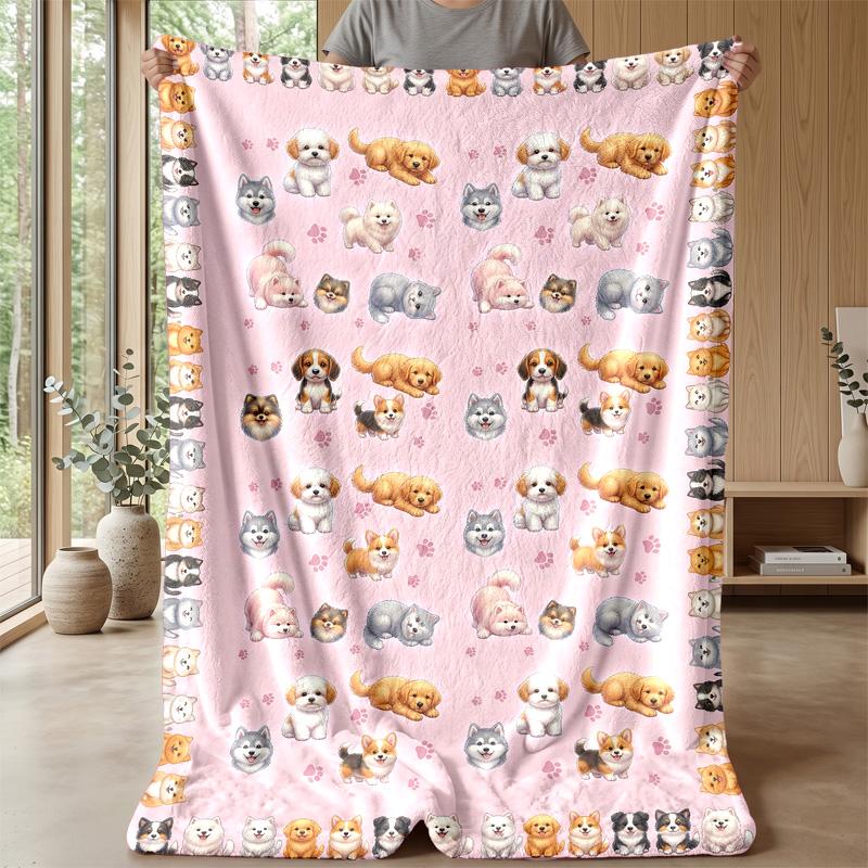 Puppy Love and Fun Theme Blanket Lightweight Warm Flannel Blanket Decorative Throw Blanket for Home Decoration