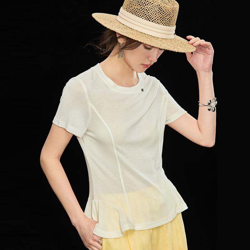French Tencel Wool Ruffle Short Sleeve T-shirt L