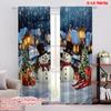 Flat Printing Merry Christmas Window Curtains Winter Town Snowman Polyester Without Electricity Spring Perfect Set Of 2 Made