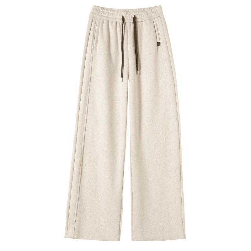 Cream-Colored Wide-Leg Cashmere Wool Sweatpants - 2026 Slim Fit Style for Autumn/Winter