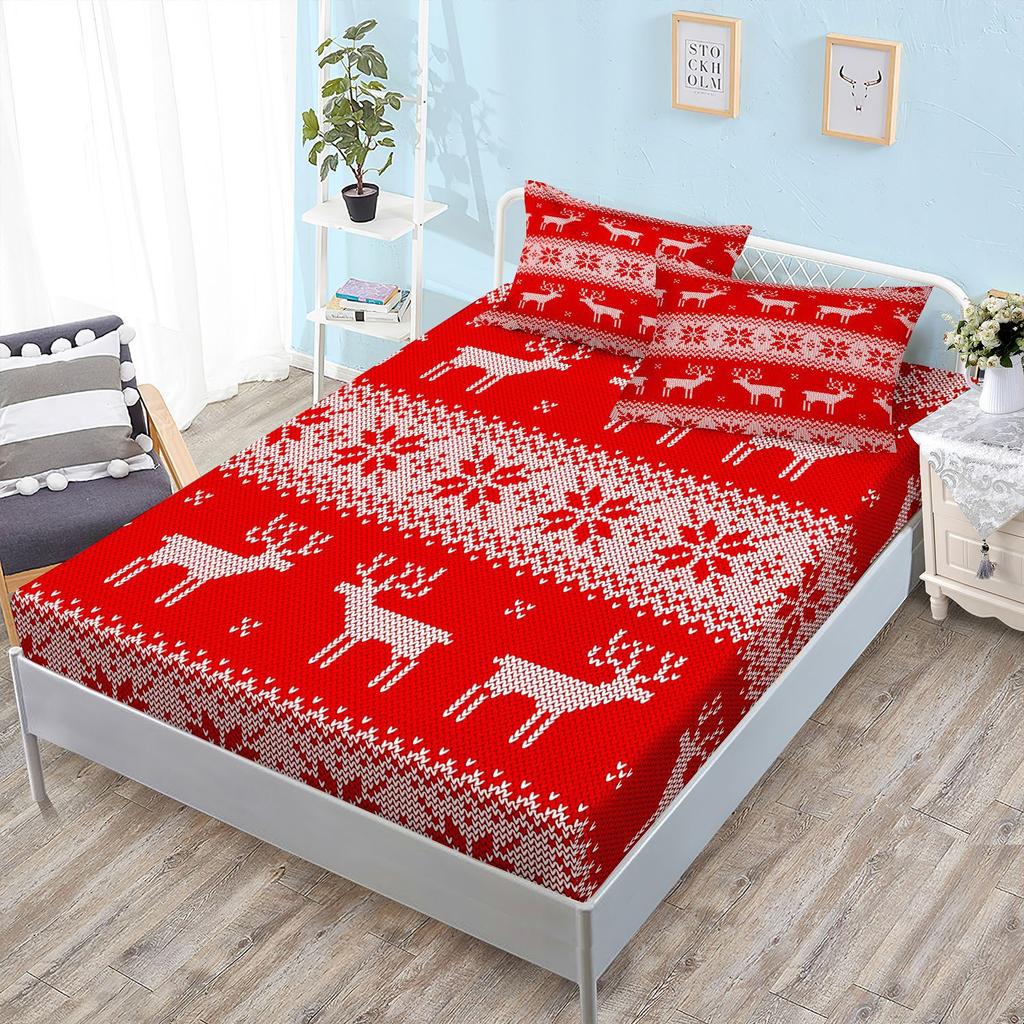 Sheet Three-Piece Bedspread Pillowcase Christmas Mattress Protective Cover