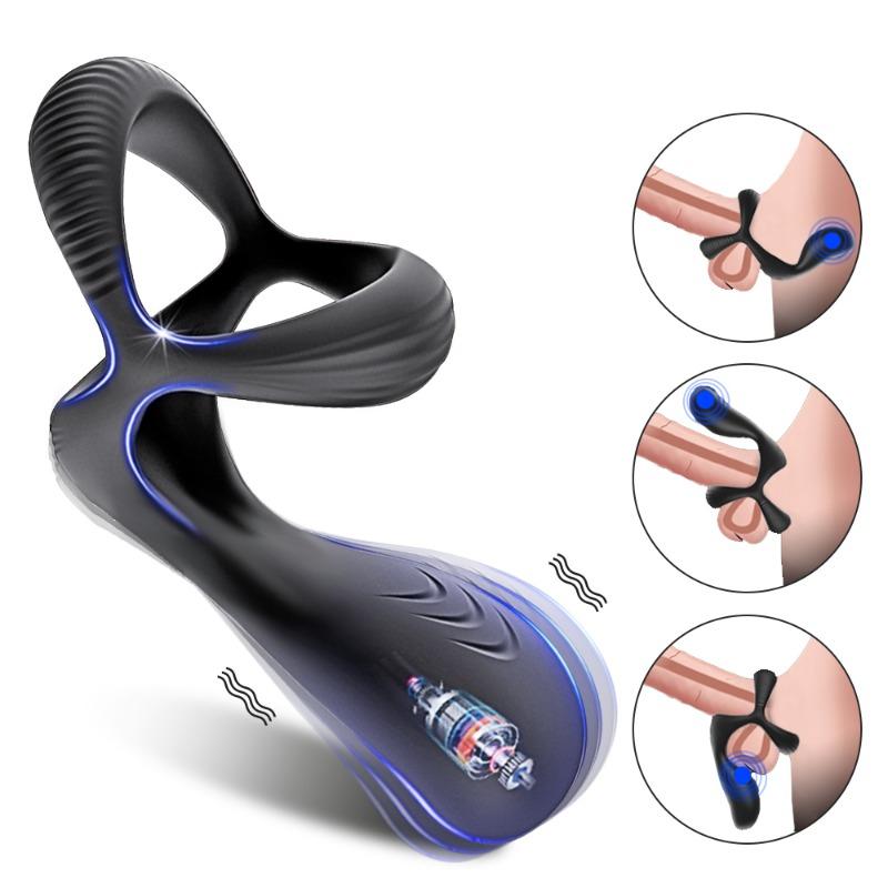 10 Frequency Vibration Silicone Penis Ring Men Prostate Vibrators Testicle Massage Anal Plug Cock Chastity Cage Adult Sex Toys