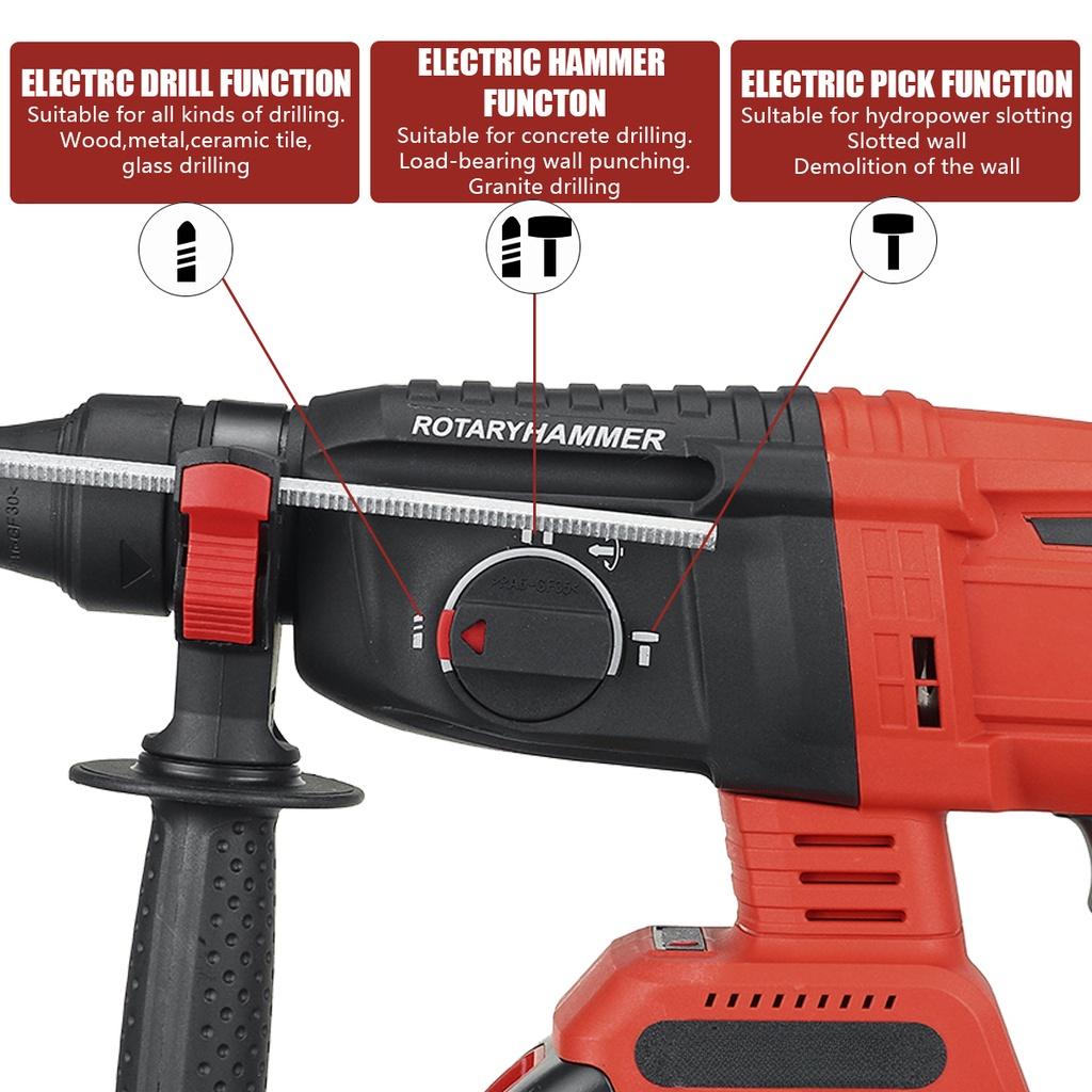 3 IN 1 Brushless Cordless Rotary Hammer Drill 588VF Rechargeable Electric Hammer Impact Drill for 18V Battery