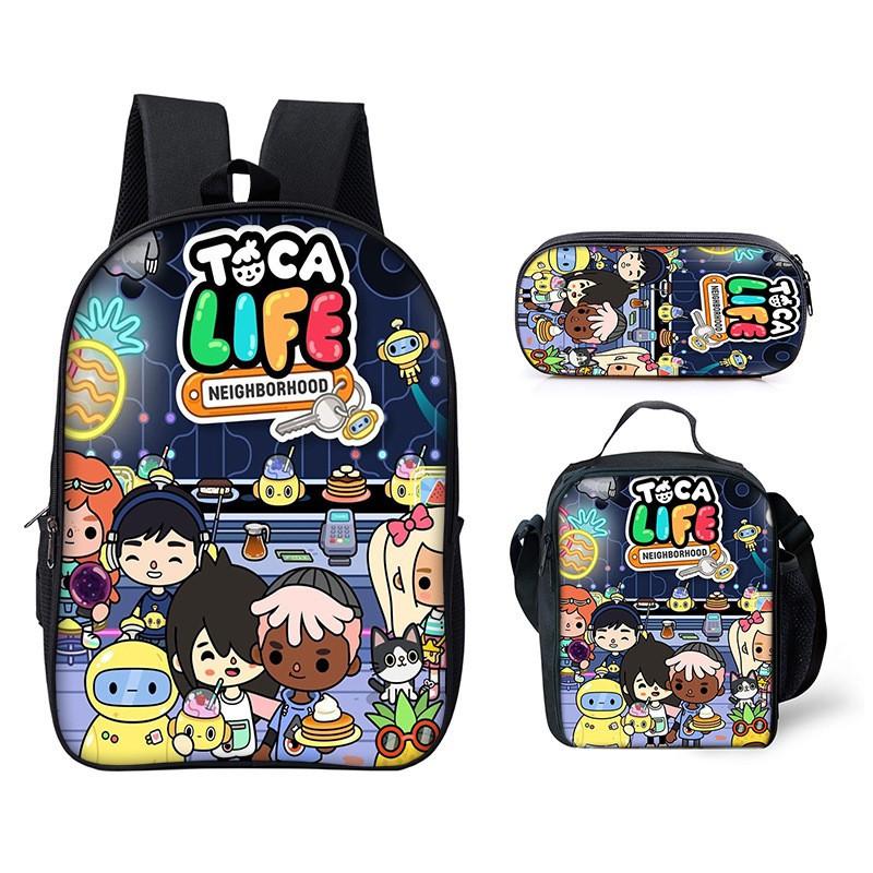 Toca Life World Cartoon-Aufdruck Kinder Schulrucksack-Set Mit Verstellbaren Luftpolster-Trägern Klassen 3-4