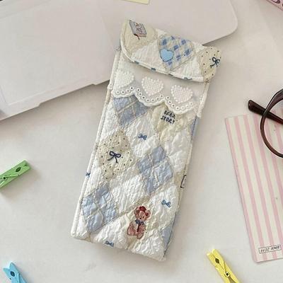 Niedliches Cartoon Weiches Brillenetui Doppelbrillenetui Sonnenbrillen Reisebeutel Floraler Quetschverschluss Haltertasche Brillentasche für Damen
