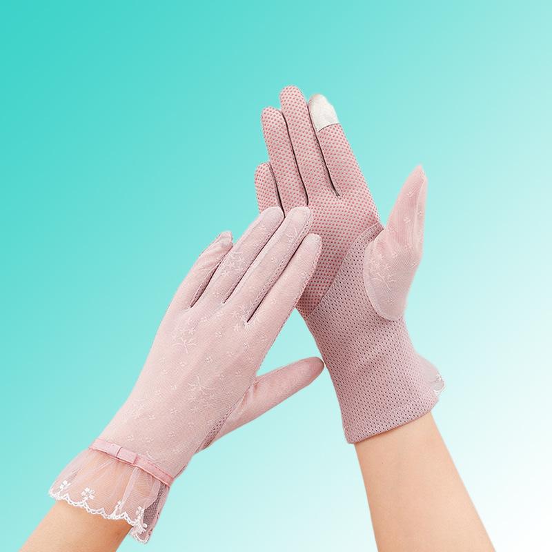 Sonnenhandschuhe Neuer Stil für Damen im Frühling und Sommer Fahren und Reiten Spitze Dünne UV Touchscreen Eisseide Handschuhe