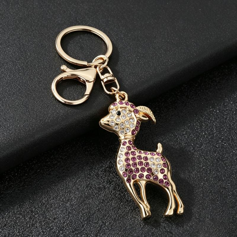 Golden Bighorn Sheep Rhinestone Inlaid Keychain Sturdy Clasp Lightweight Key Ring for Car Key Purse Bag Ornament