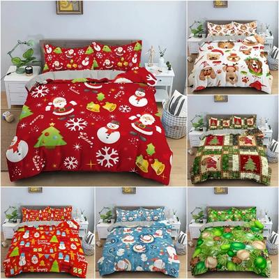 Weihnachtsmann Schneemann Bettbezug Set 3D Druck Weihnachten Bettwäsche Set Luxuriös Gemütlicher Bettdeckenbezug mit Kissenbezug King Einzelbettwäsche