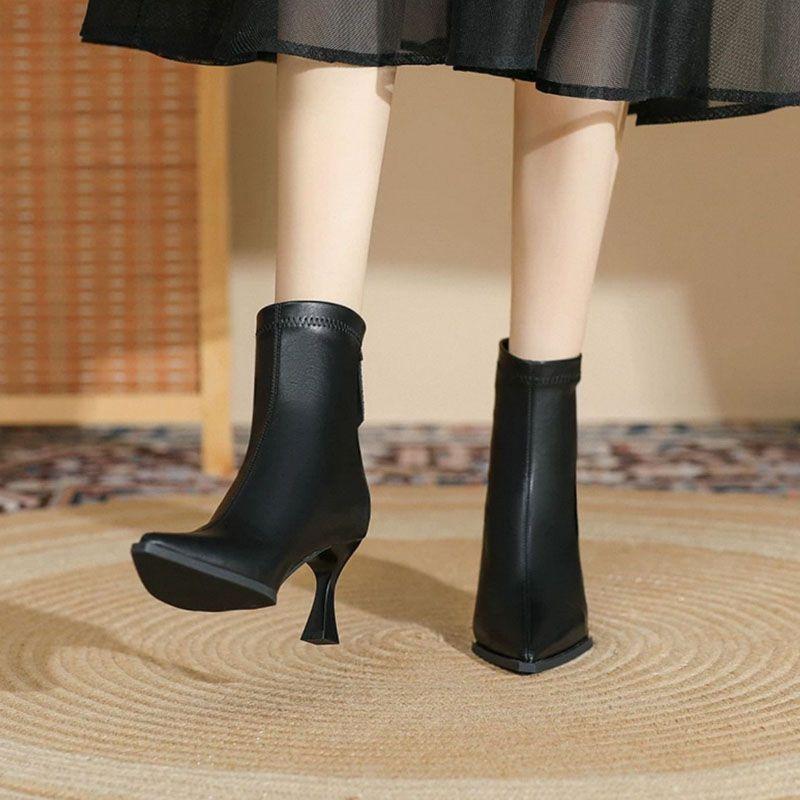 Sexy Pointed High Heel Boots Women 2025 Winter New Ankle Boots Fashion Zip Foot Slimming Lady Shoes Hot Sale Patent Single Shoes