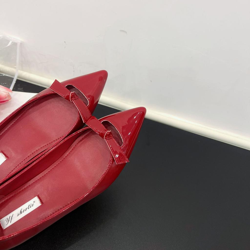 Inner Height-increasing Women's Shoes Bow-tie Pointed Head Shallow Mouth Single Shoes 2025 Spring New Temperament Slightly Open-toed Not Tired Feet