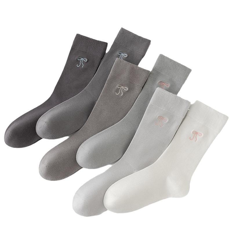 Ballet Socks Women'S Autumn White Women'S Medium Tube Socks Bow Loose Breathable Spring Stacking Stockings Women