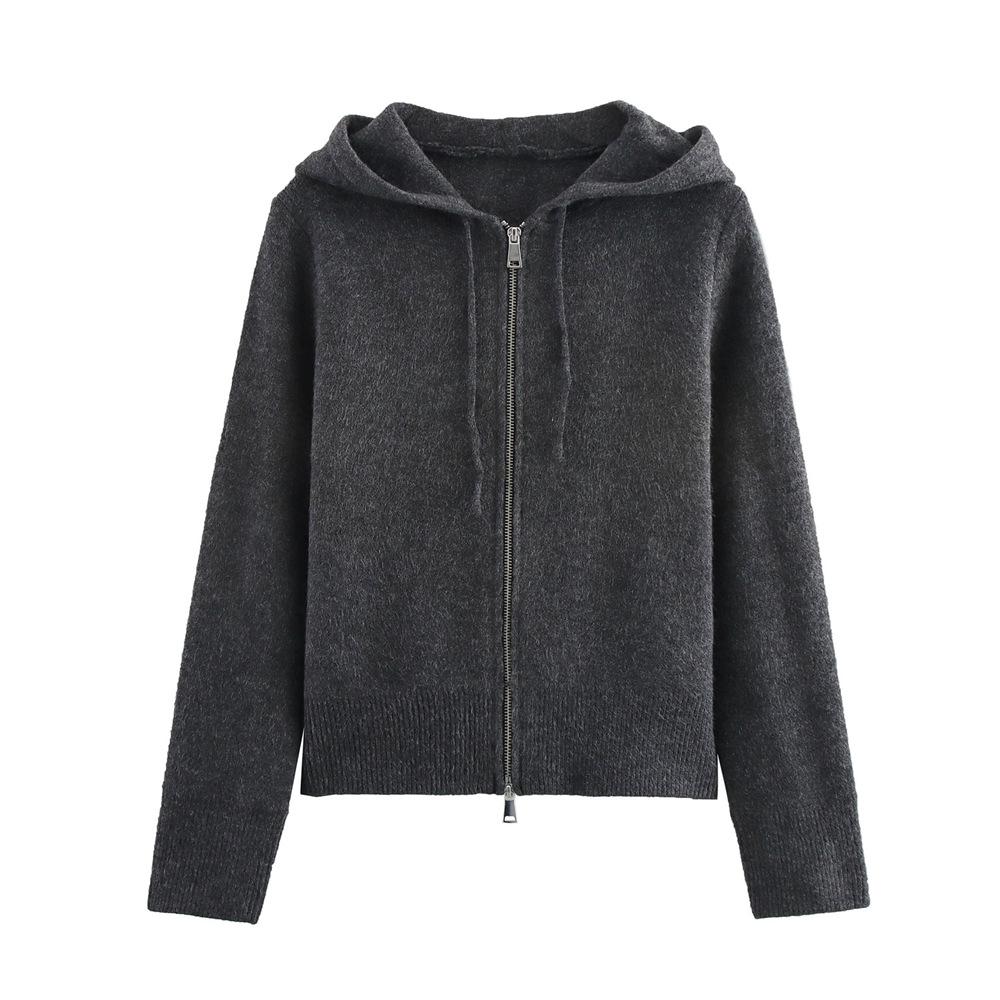 2025 Spring Women's Casual Hooded Knit Sweatshirt Jacket