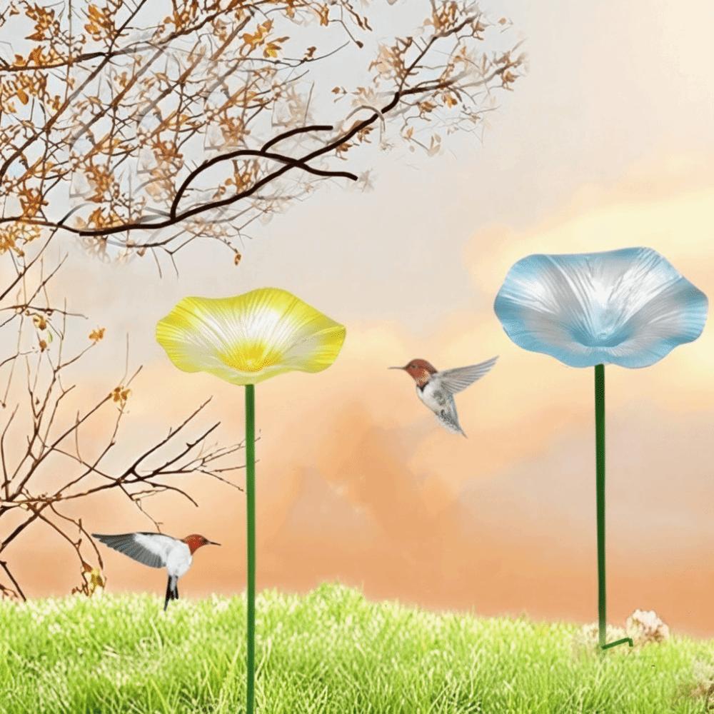 Iron Bird Feeding Dish Creative Bird Water Bowl Flower Shaped Bird Bath Hummingbird