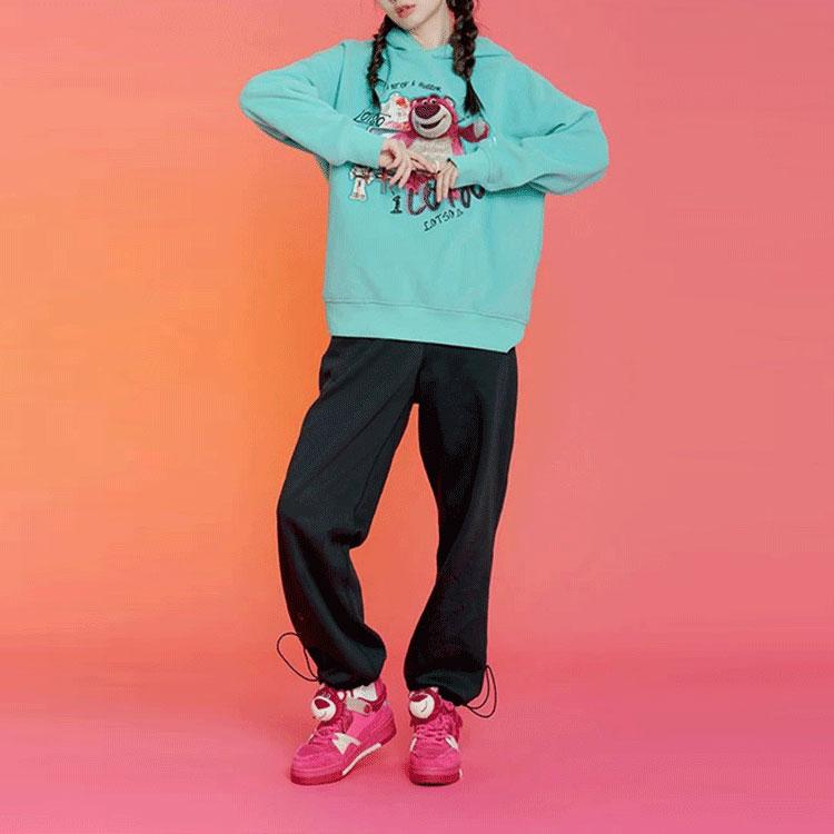 Li-Ning X Disney Toy Story Strawberry Bear Series Plush Loose Pullover Hoodie Women Tops Pool-Blue AWDR760-1