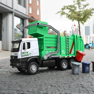 1:35 Urban Sanitation Truck Alloy Car Diecast Model Sound & Light Desktop Collection Decorative Gift Garbage Truck Toys For Boys