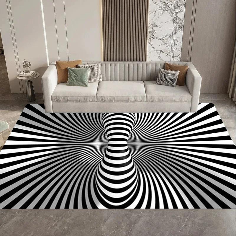 Visual 3D Black and White Grid Illusion Vortex Trap Mat Rug for Bedroom Sofa Living Room Decoration carpet
