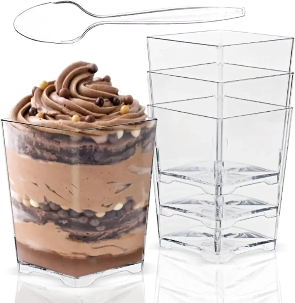 2/4/5OZ Square Plastic Dessert Cups for Mousse Pudding Trifle Jelly Ice Cream Parfait Disposable Serving Dessert Party Supplies
