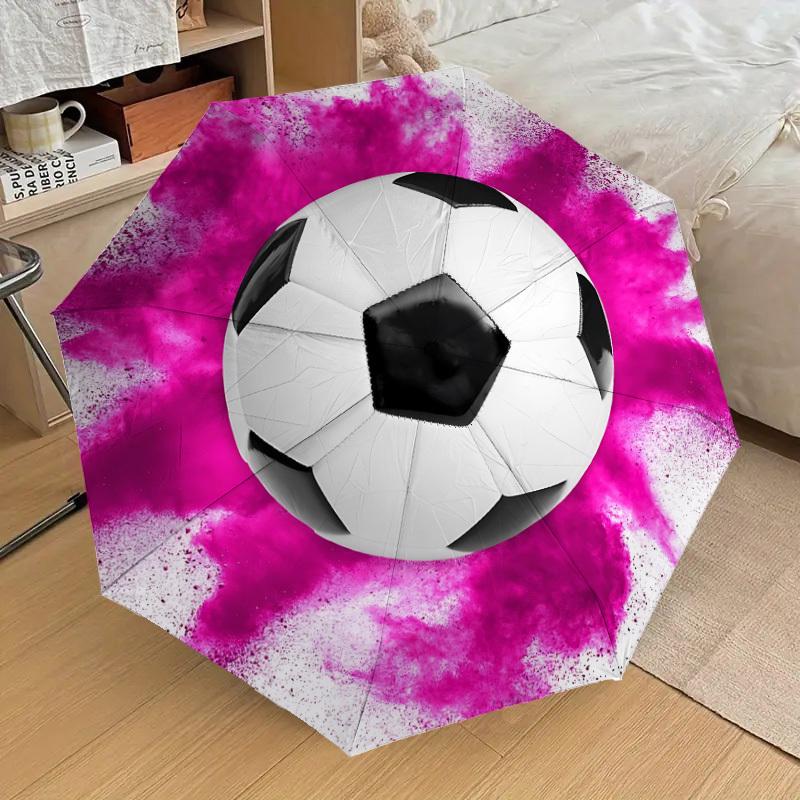 

1pc Soccer Ball Umbrella with Pink & Purple Soccer Ball Design - Automatic Open/Close, Compact 3-Fold Compact Umbrella with 8- (as the picture,iron&8K)