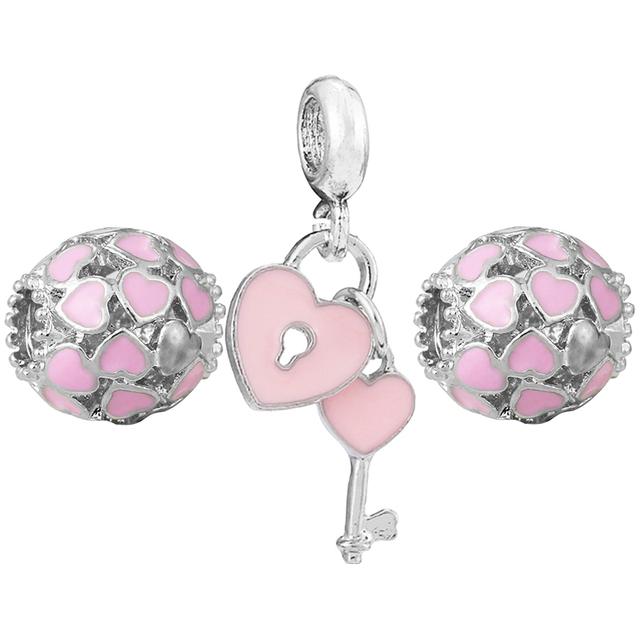 3pcs /Lot Pink Love Heart Beads Enamel Mom Pendant Fit Diy Brand Charm Bracelets Necklaces For Women Mother Jewelry Making