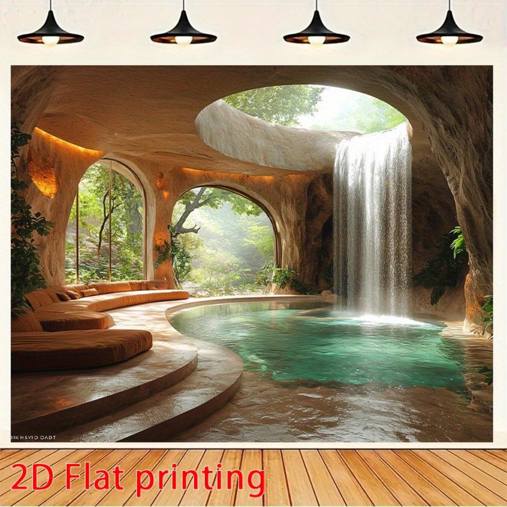 Cave Waterfall Pool Interior Design Tapestry Wall Hanging For Living Room Bedroom Decor Nature Spa Art Print Home Decorationgift