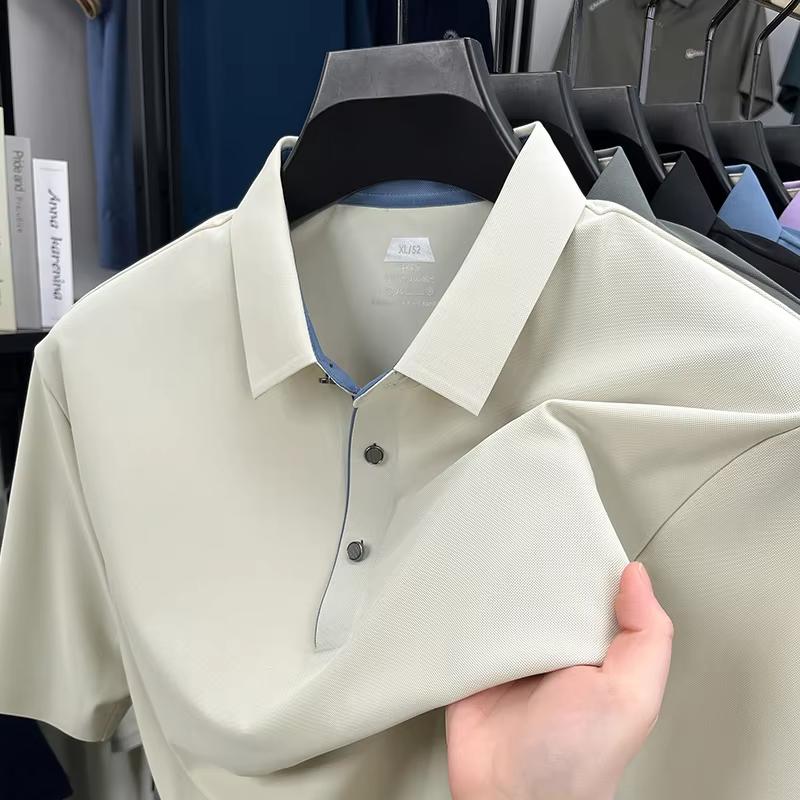 High Quality Ice Silk Breathable Polo Shirt Short Sleeve Men's Wear Summer Comfort Fashion Solid Color Business Casual T-shirt