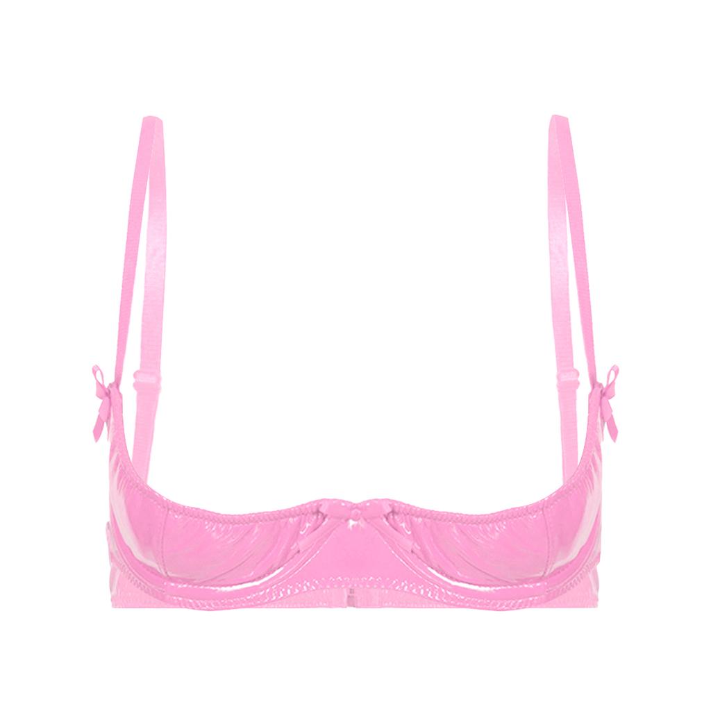 Damen Patentleder BH mit Bügeln Ungefüttert Messing Glänzendes Design Verstellbare Träger Dessous Top