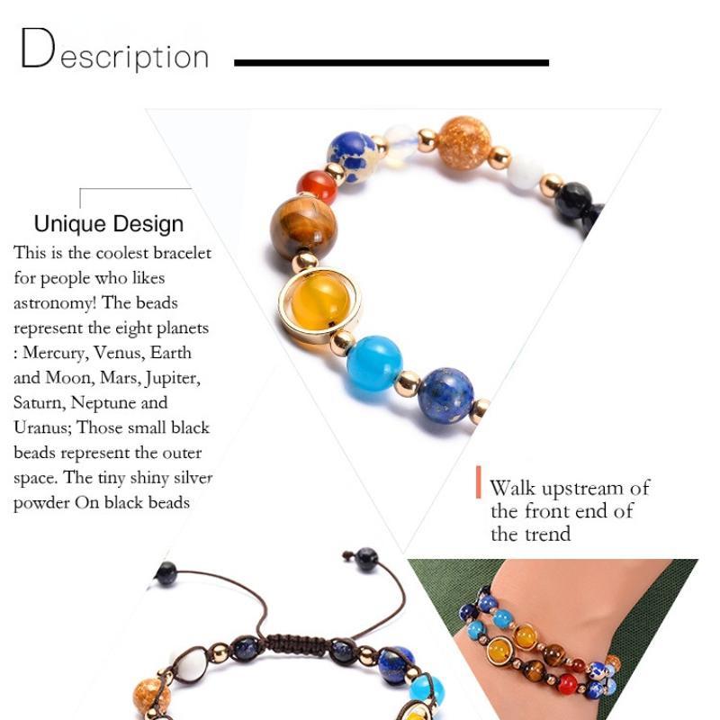 1PC Cosmic Galaxy Solar System Bracelet, Transfer Beads, Eight Planets, Hand Woven Natural Beads.