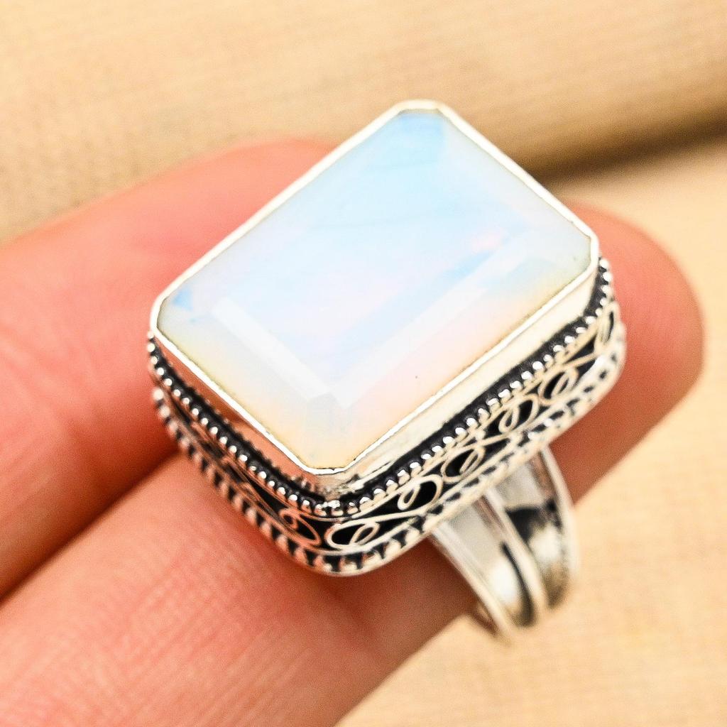 Milky Opal Gemstone Handmade 925 Sterling Silver Ring Jewelry For Engagement Gift