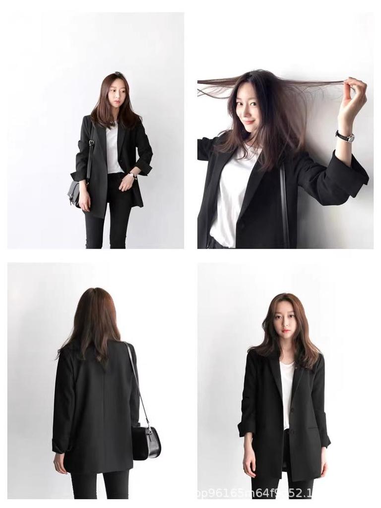 Women's Korean Style Loose Black Blazer Jacket for Work and Interviews