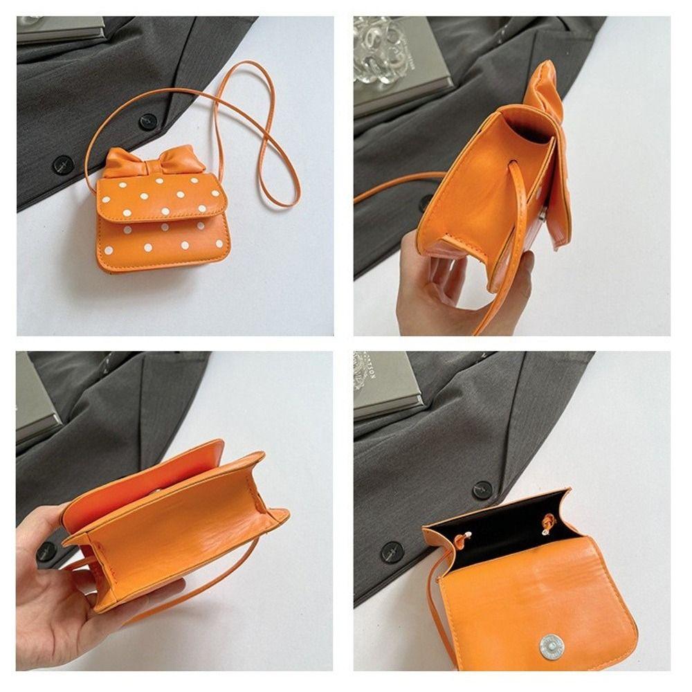 Fashion Versatile Women Mini Shoulder Bag PU Leather Polka Dot Print Underarm Bag Bow Design Crossbody Bag