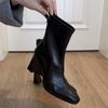 High Heel Short Boots Women's Retro Square Head Elastic Skinny Boots Rear Zipper Thick Heel Martin Boots