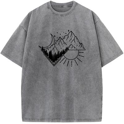 Men's Outdoor Rectangular Night and Day Short-Sleeved ShirtMen Women Fashion Oversized Unisex Breathable Casual Tees